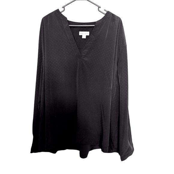 Ava & Viv Plus‎ Size 3X Black Swiss Dot Textured Long Sleeve Blouse Top Workwear - Picture 1 of 6